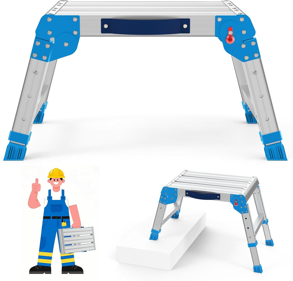 Work Platform 600 Lbs, Folding Step Stool with One-Touch Automatic Fold, 3 Heigh