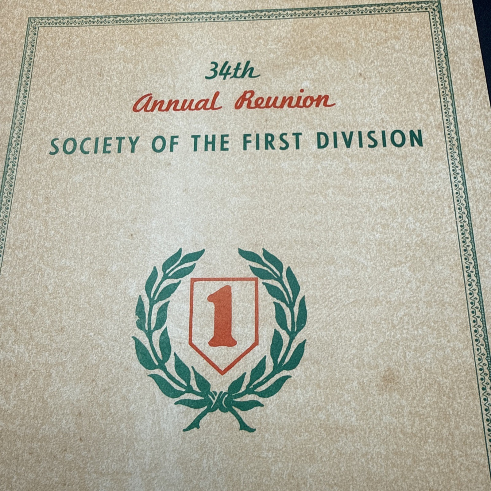 WWI 34th Annual Reunioin First 1st Infantry Division Big Red One 1952