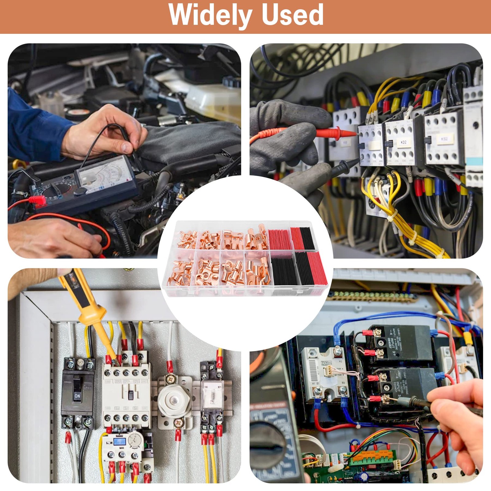 Copper Battery Cable Ends Wire Lugs Assortment Kit AWG 2 4 6 8 10 Gauge 150pcs