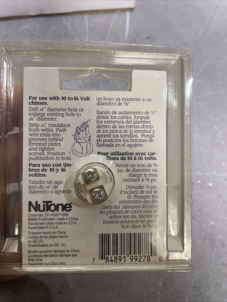 Nutone PB-1VGL Pushbutton New Old Stock