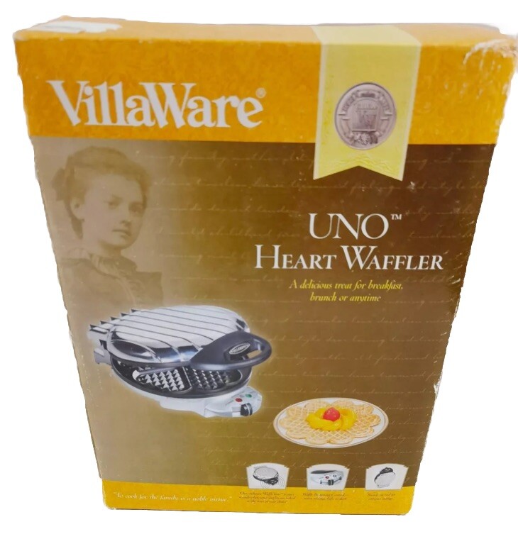 VillaWare Uno Heart Shape Round Waffler Model #2003 Waffle Maker