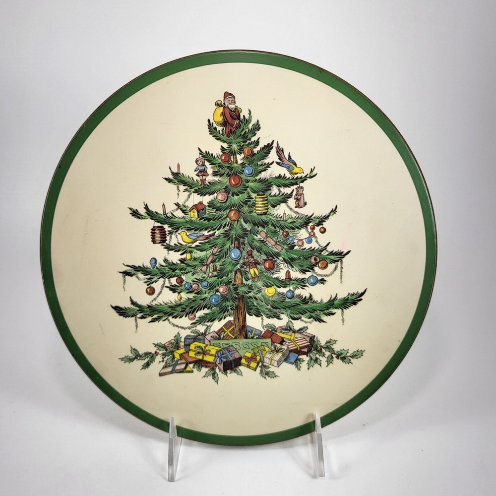 Round SPODE Christmas Tree 10" Cork Back Trivet Pot Holder