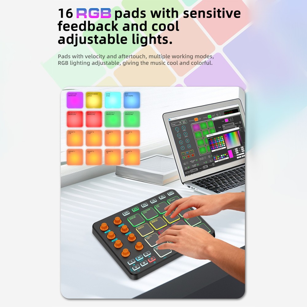 16 RGB Pads Wireless MIDI Controller For Beginners SRMB