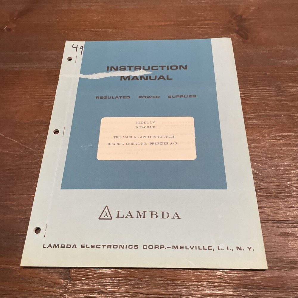 Lambda Model LM B Package Regulated Power Supply Prefixes A-D Instruction Manual