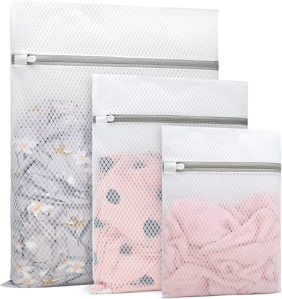 3-Piece Durable Diamond Mesh Laundry Bags for Delicates – Large, Medium, Small