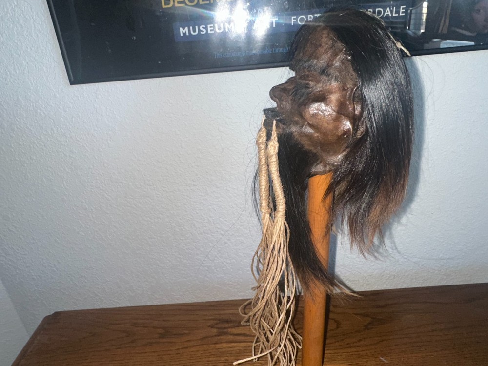 DARK HAIRED WARRIOR JIVARO SHRUNKEN HEAD -TSANTSA