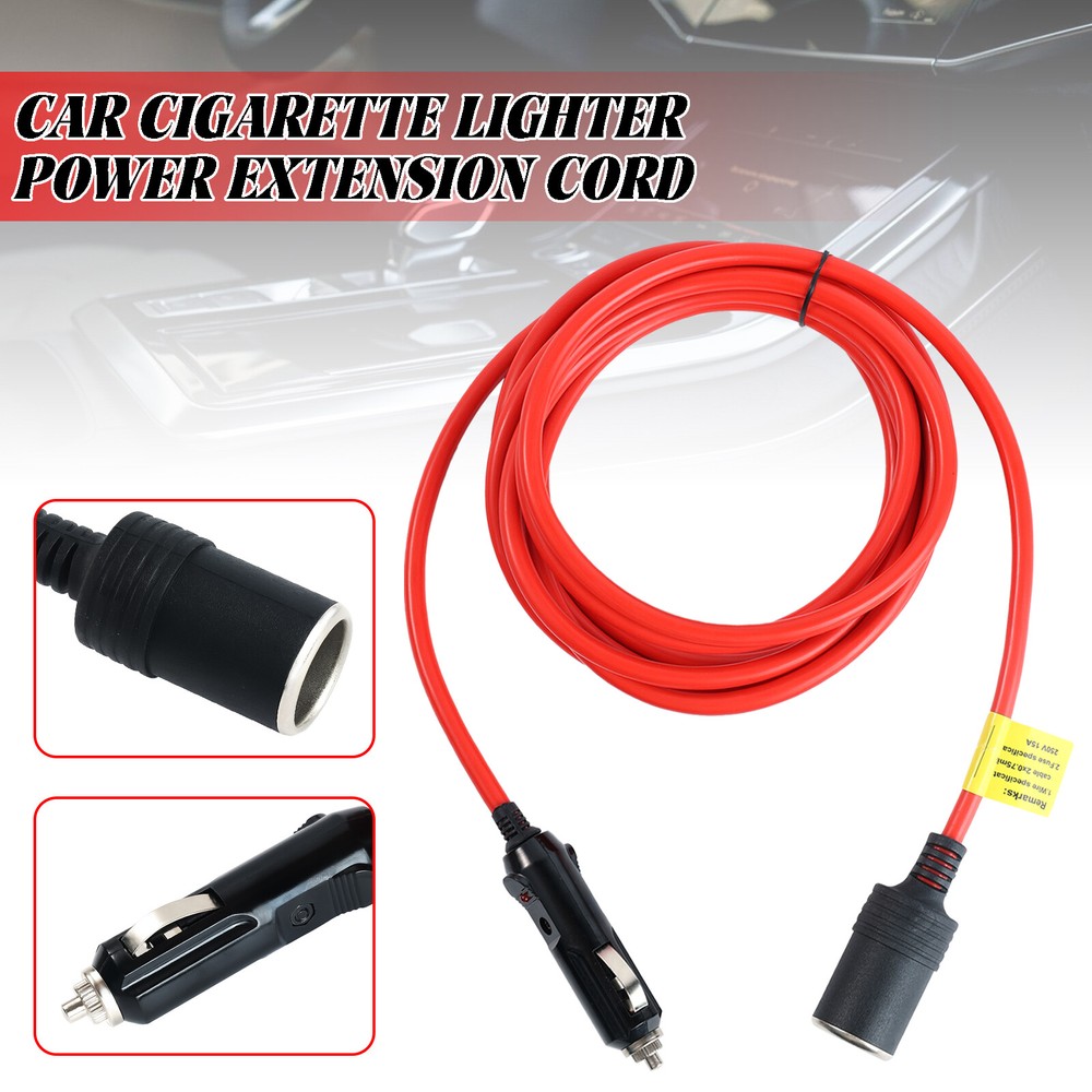 12ft Cigarette Lighter Extension Cable Cord 12-24V Heavy Duty Charge Socket Plug