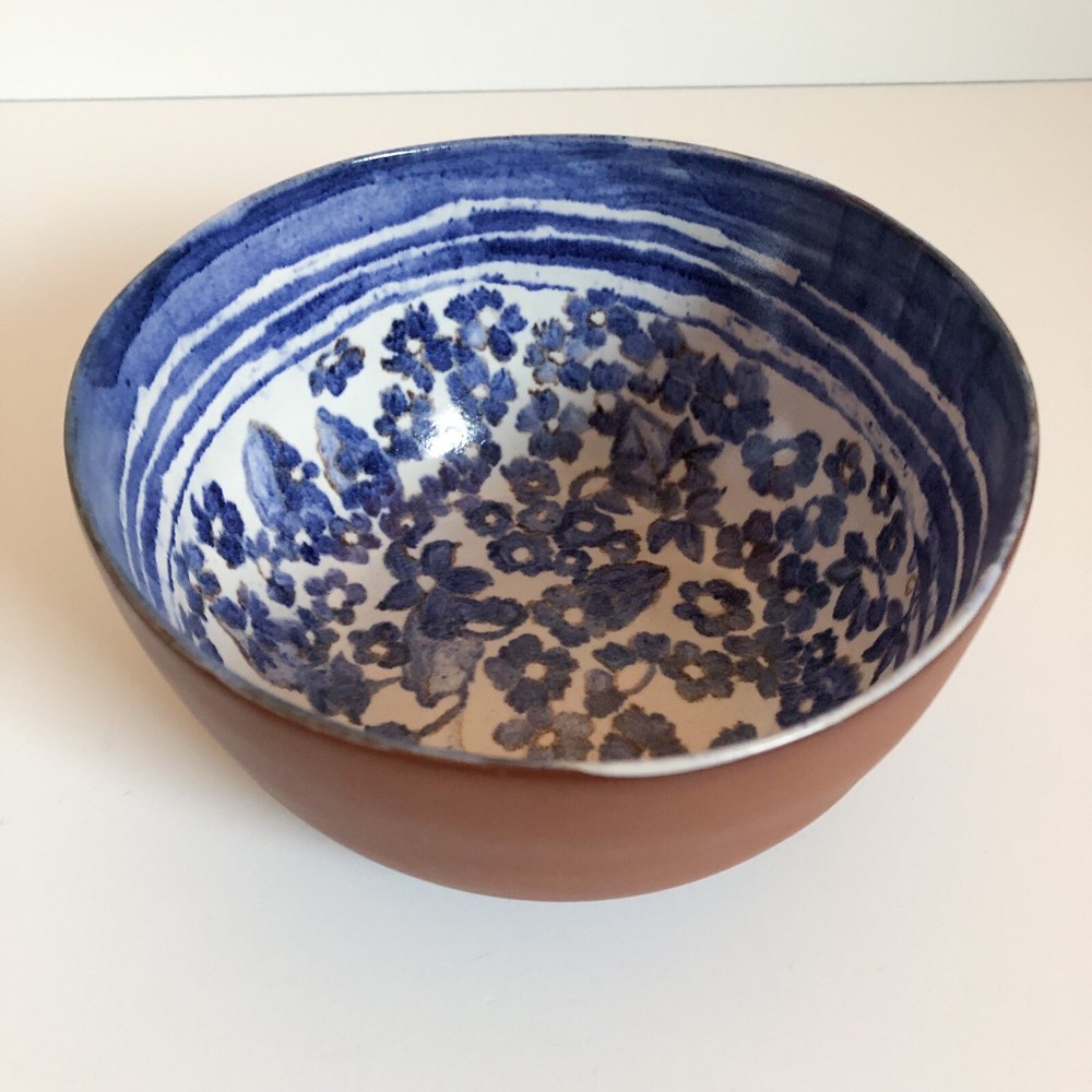 Signed Capuchin style bowl w/ glossy floral interior