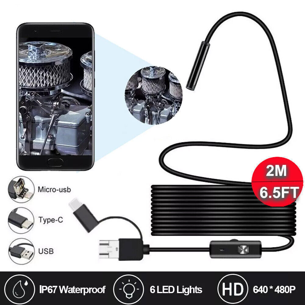 7.0mm USB Type C Endoscope Borescope Snake Inspection Camera Scope Waterproof US
