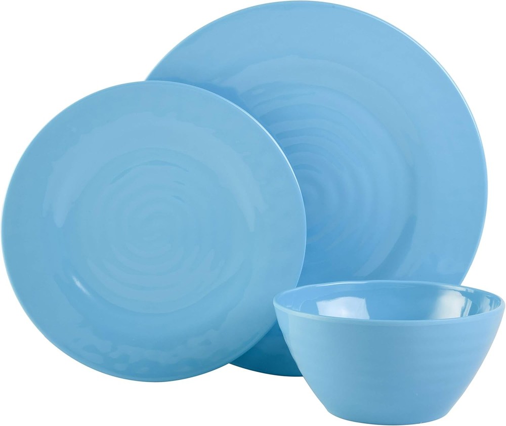 Brist Melamine Plastic Dinnerware Set Service Four 12pcs Blue