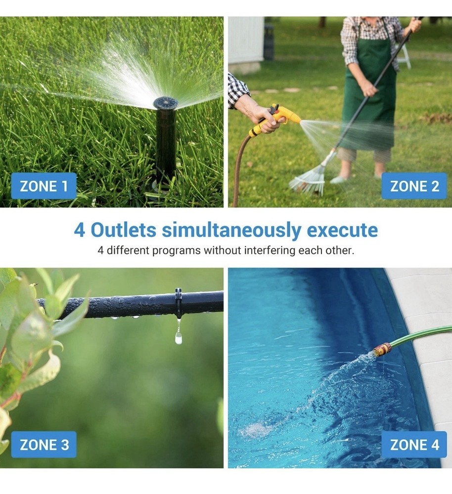 Dewenwils 4-Zone Digital Outdoor Tap Timer Automatic Irrigation Waterproof