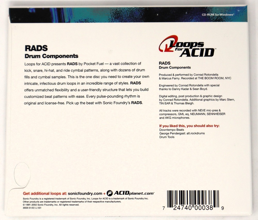 Sonic Foundry RADS Drum Loops For Acid Sample/Sound Library/Sampling CD