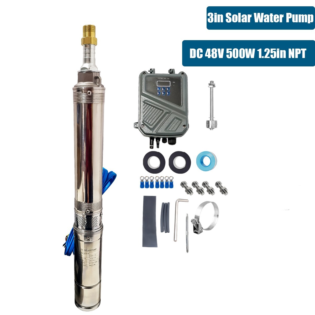 3" DC 48V Solar Pump Submersible Pump Bore 500W Deep Well Pump + MPPT Controller
