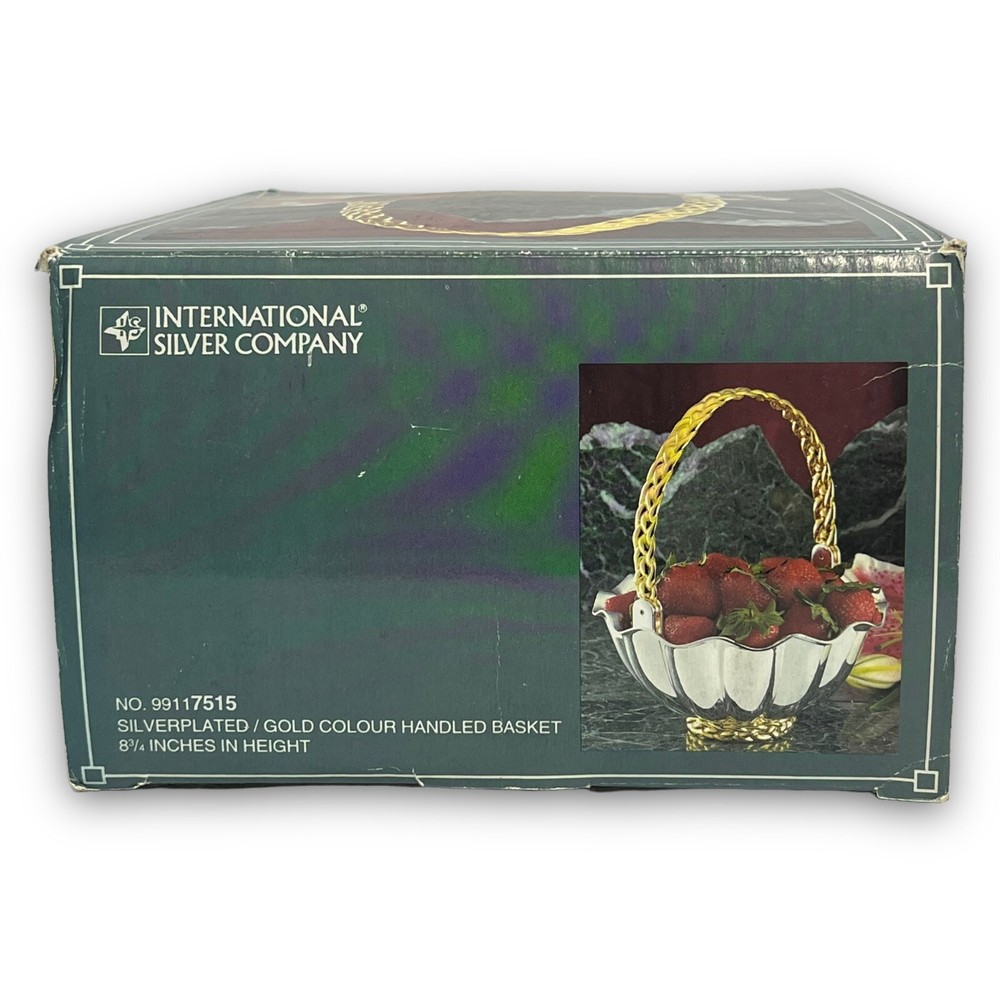 Vintage Silver Plated Basket with Gold Braided Handle and Trim