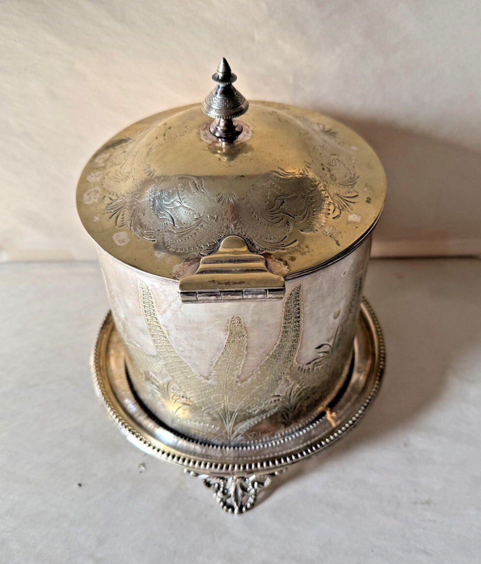 Antique Victorian Silverplate Mappin Brothers England Biscuit Jar