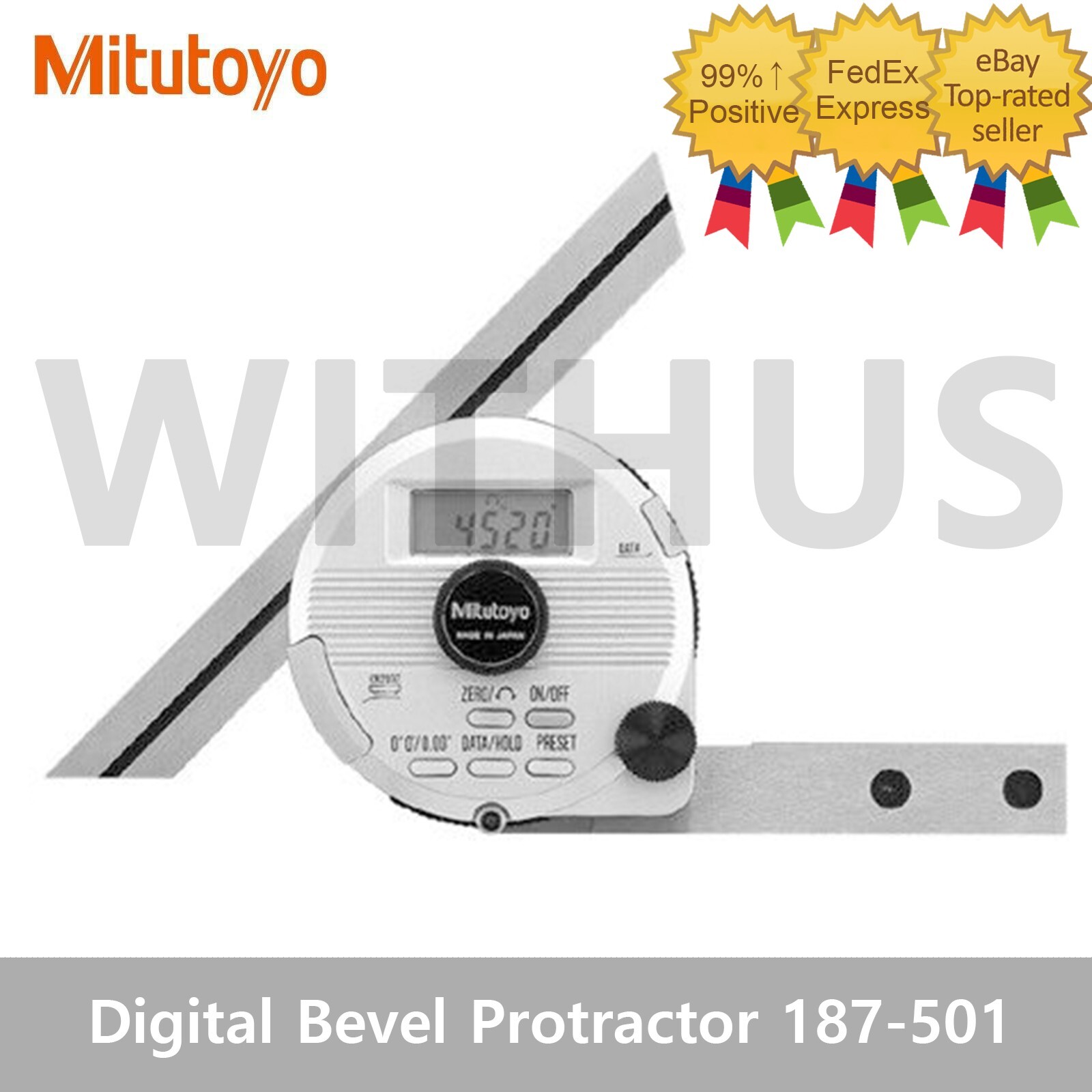Mitutoyo 187-501 Digital Bevel Protractor Removable blade -360~±360˚ 150mm=