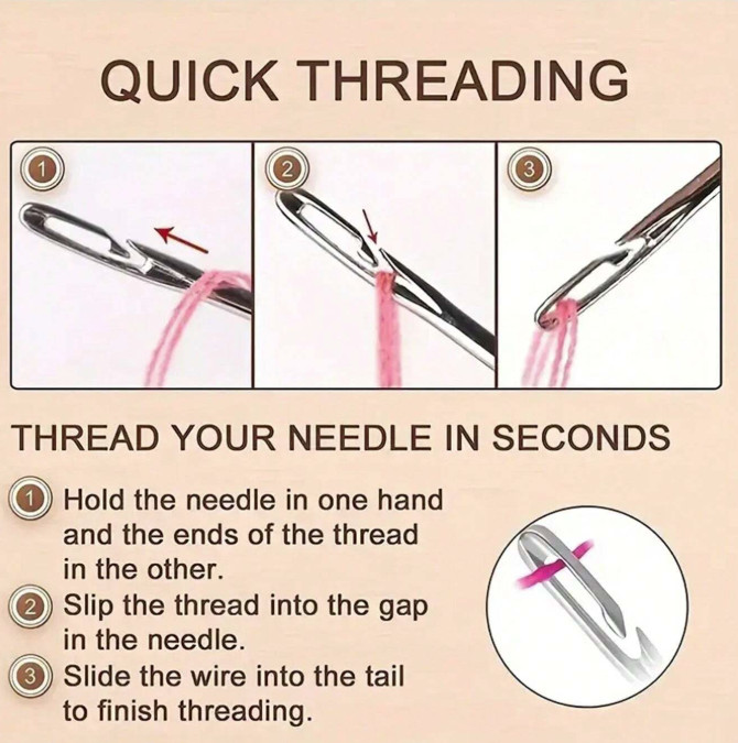 12pcs Hand Sewing Needles Set w/ Threader & Storage Box - NEW