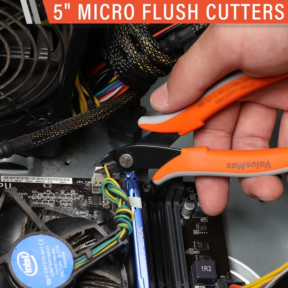 ValueMax Flush Wire Cutters, 3 Pack 5 Inch Precision Micro Black, Orange