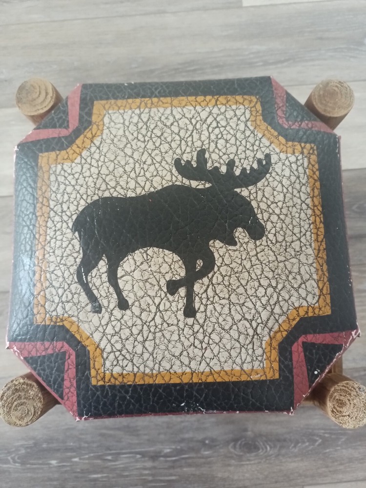 Vintage Moose Themed Stool. Decor. Camp. Man Cave