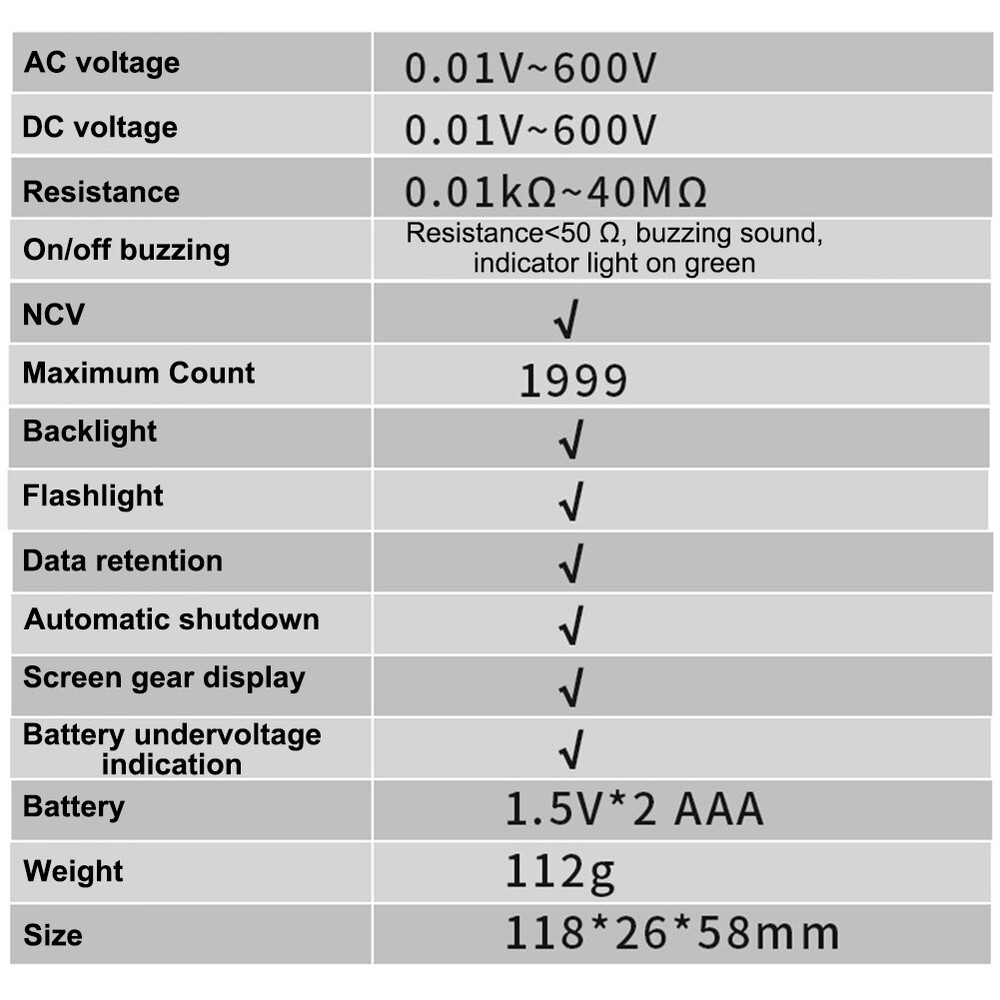 Digital Multimeter Electrical Auto-Ranging Voltmeter Non-Contact Voltage Tester