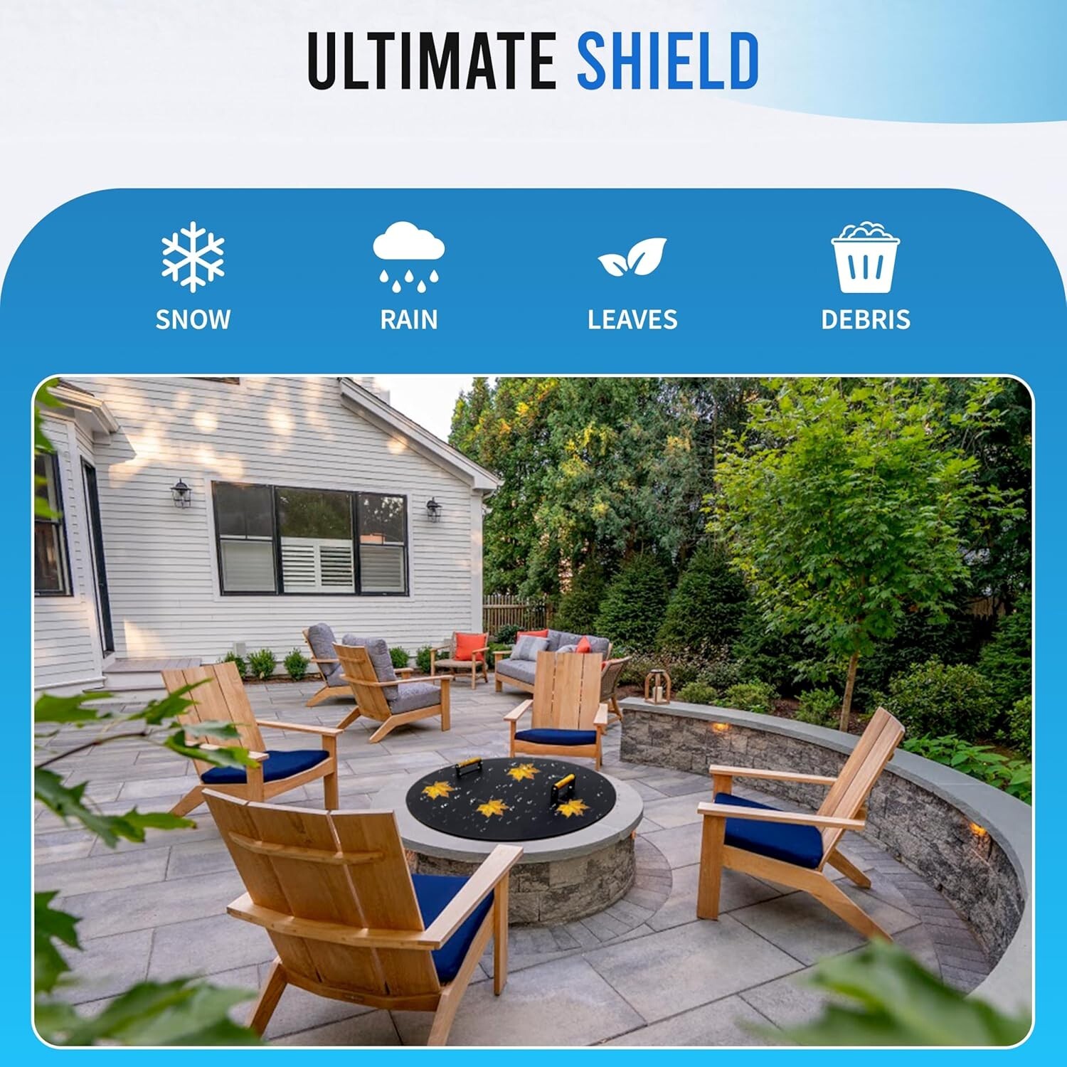 Fire Pit Lid 34 Inch – Round Metal Cover with Wooden Handles