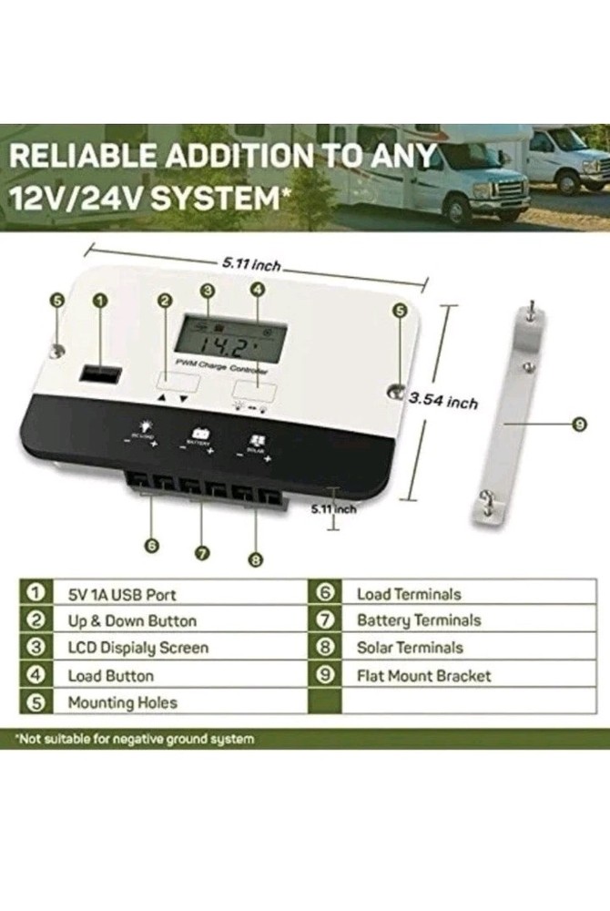 HQST Solar Charge Controller20a Flush Mount Solar Panel Battery Intelligent