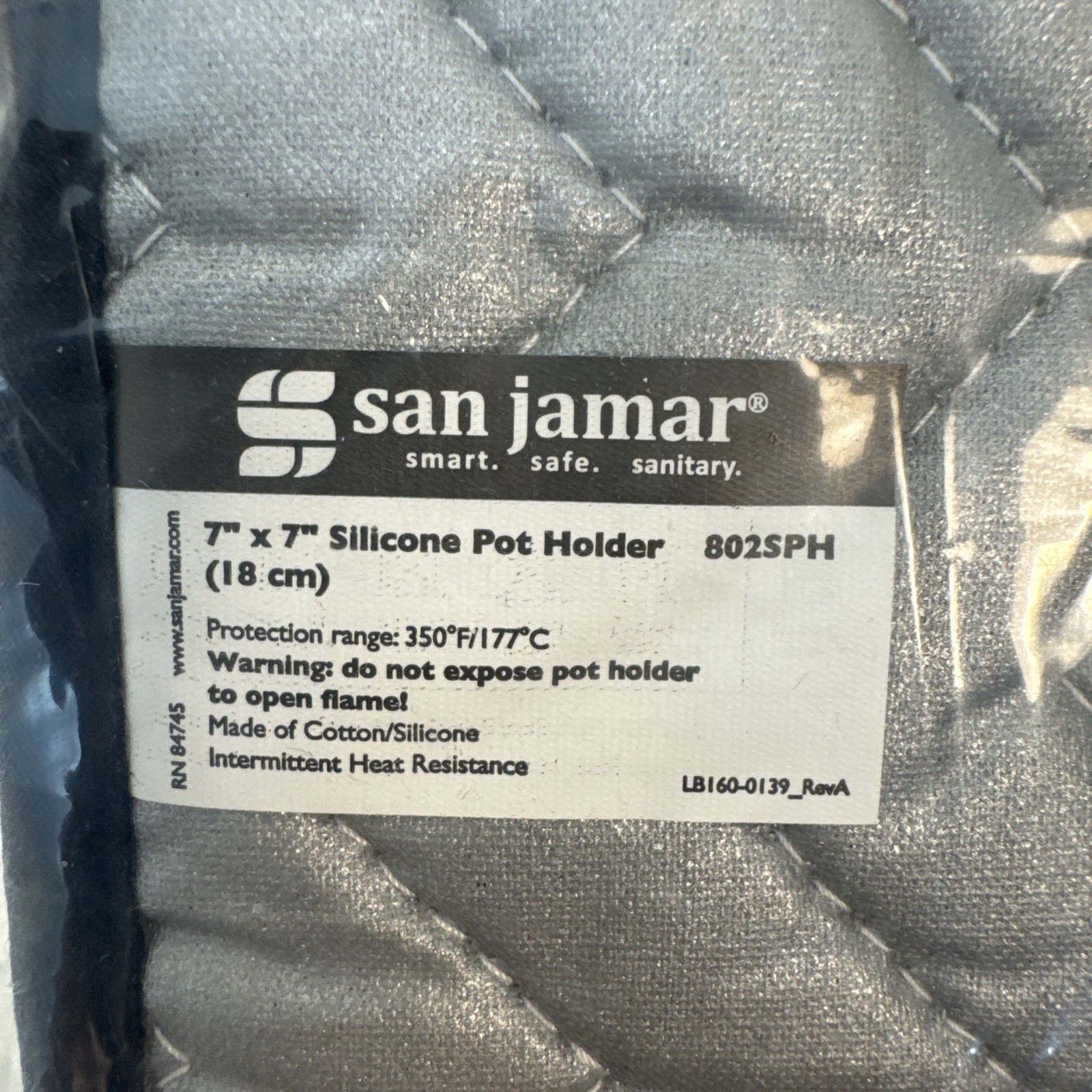 San Jamar 802SPH 7"x7" Pot Holder 1 Dzn Non-Stick Coating Heat Protection