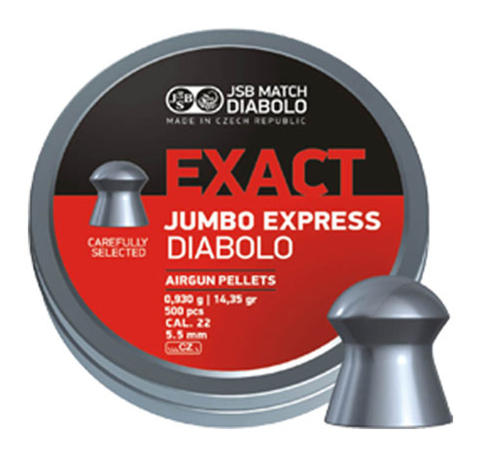 JSB Diabolo Exact Jumbo Express .22 Cal 14.3 Grains Domed 500 Count