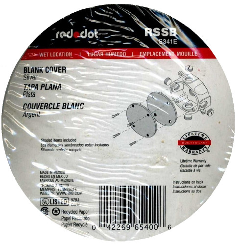 Red Dot RSSB Round Blank Cover S341E, Silver, Wet Location Suitable, 5-pack