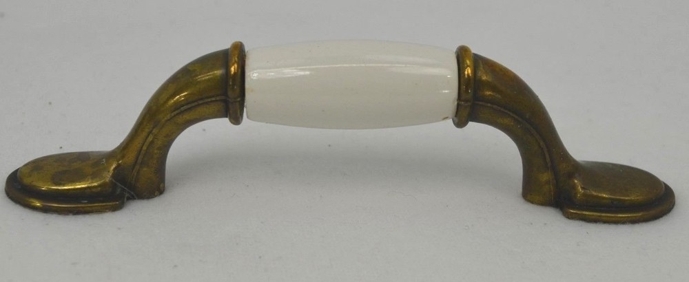 Vintage 70s Knob Brass Ceramic 3" pull door cabinet knobs kitchen hardware VTG