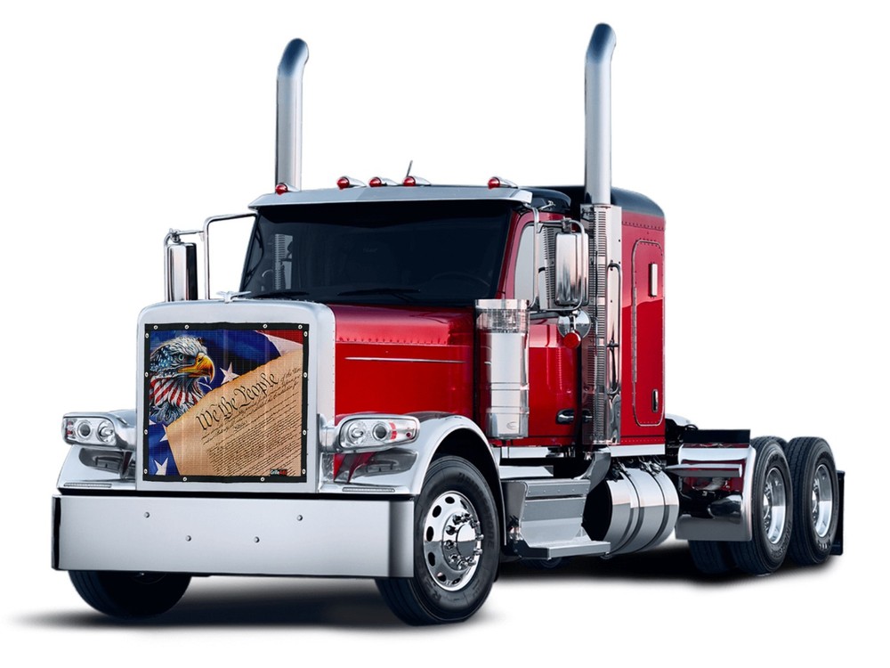 Premium GrilleAdz USA Eagle Flag Constitution Bugscreen for Peterbilt 589