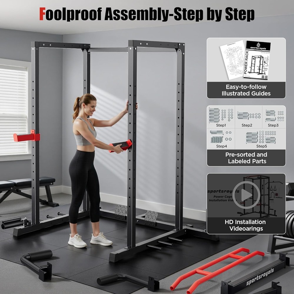 Multi-Function Squat Rack with Pulley System and Attachments for Home Gym