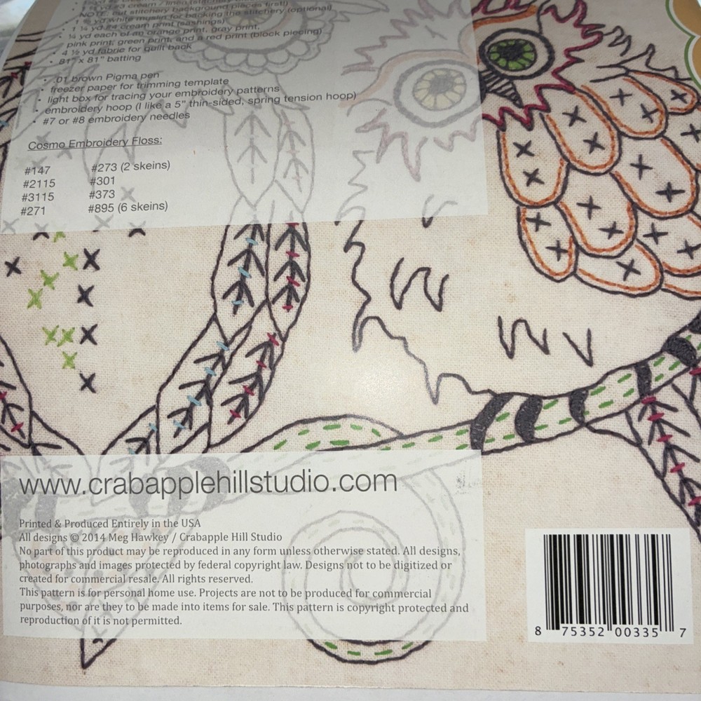 Whooterville Quilt Stitchery Pattern ~ Crabapple Hill pre-owned- OOP