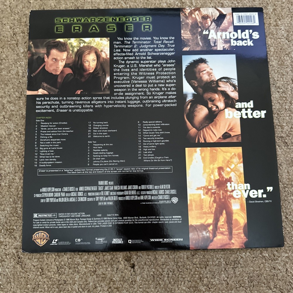 Eraser Widescreen Edition Laserdisc Arnold Schwarzenegger