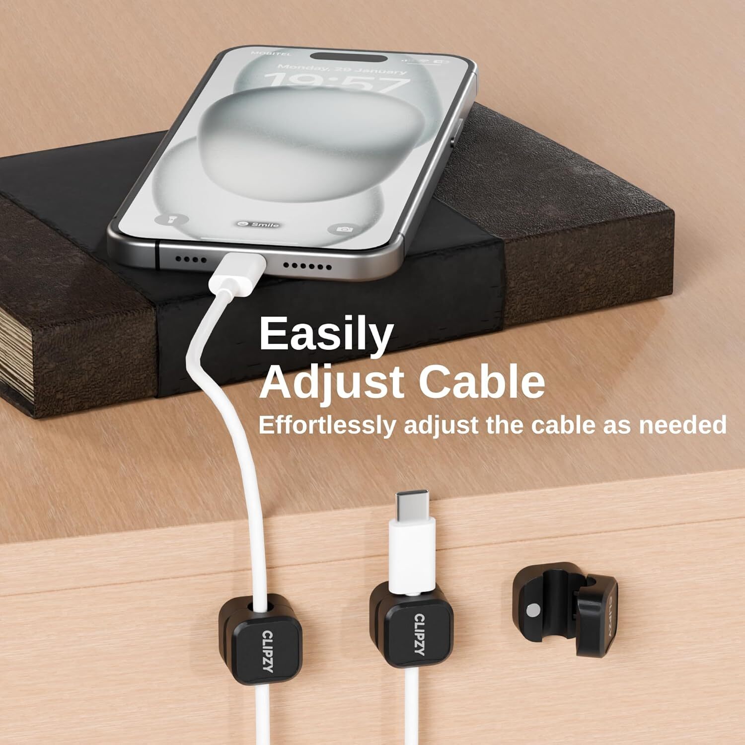 Clipzy 6 Pack Magnetic Cable Clips & Cord Holder, Under Desk Cable Management