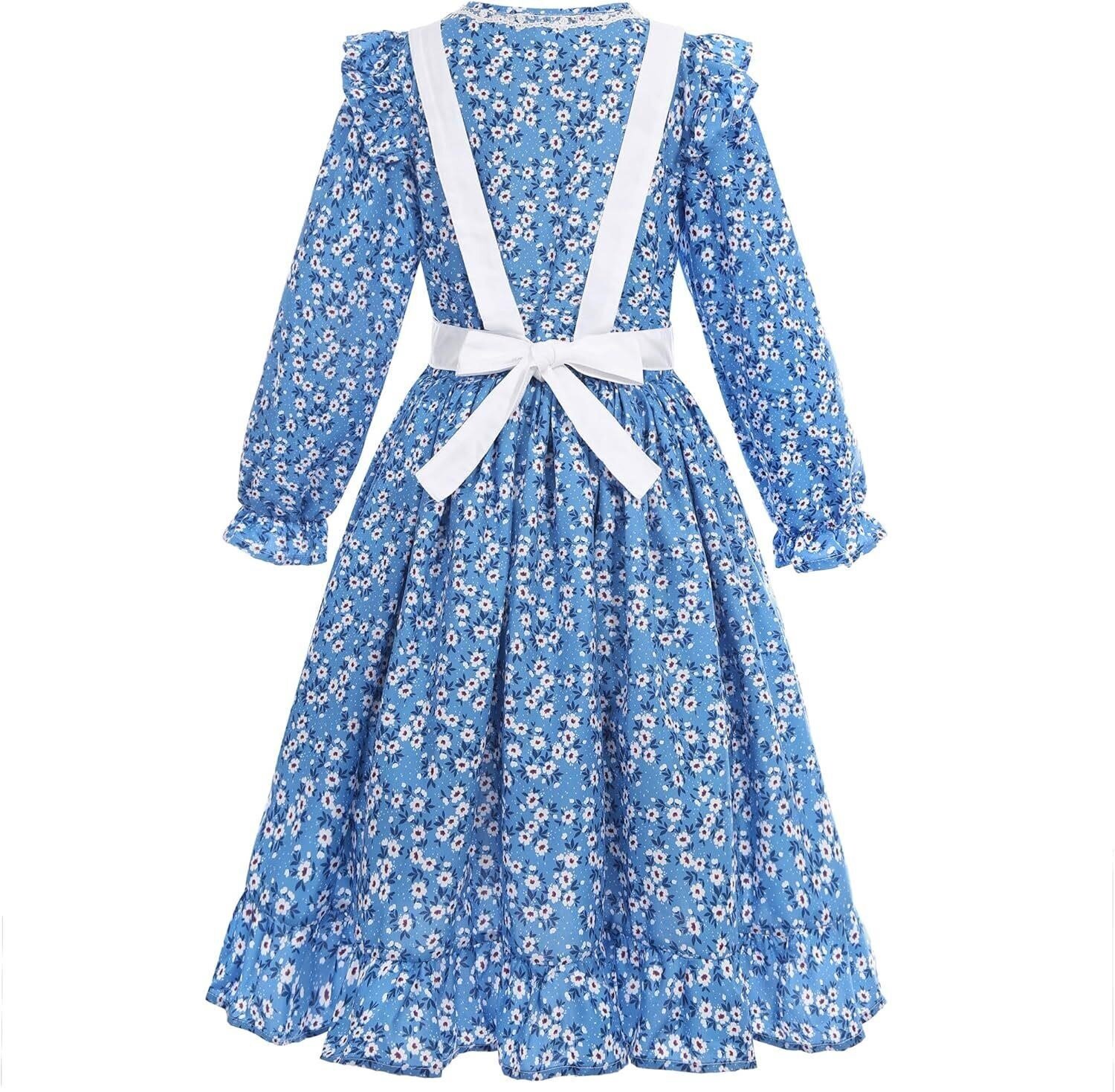 Pioneer Prairie Colonial Dress Costume w/ Apron & Bonnet girls kids age 5-12