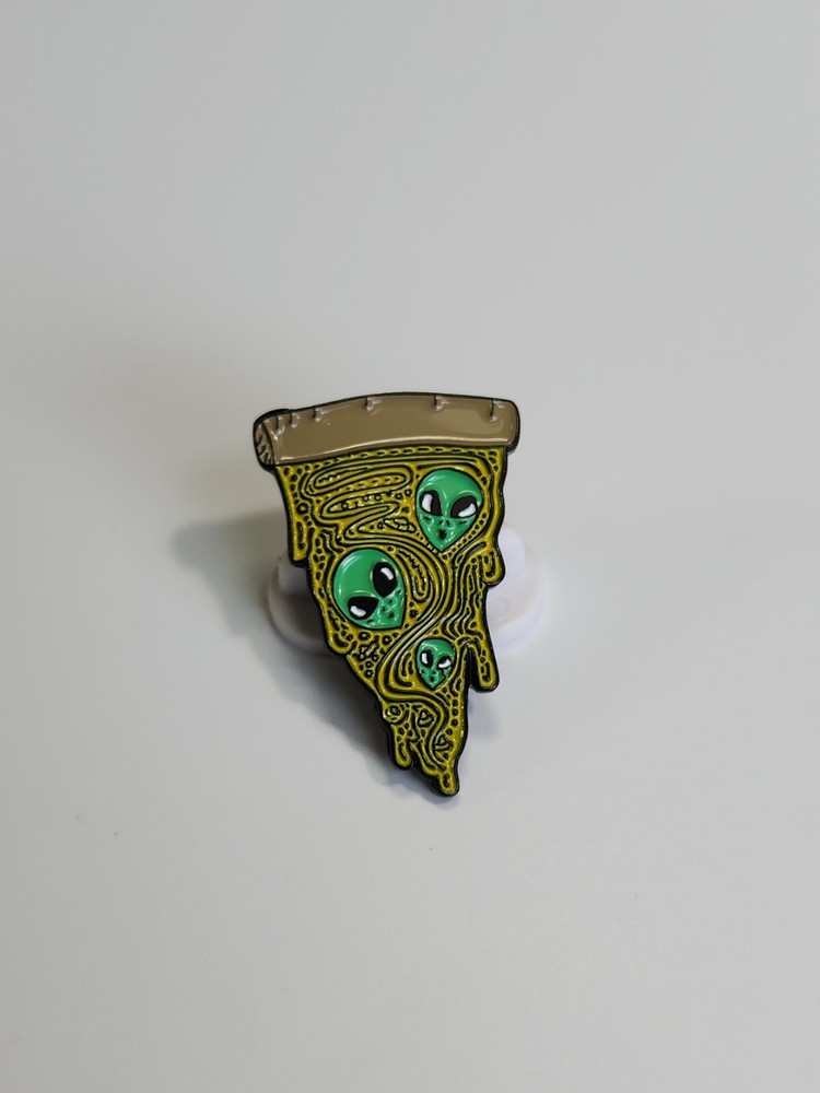 Green Alien Pizza Slice Lapel Pin