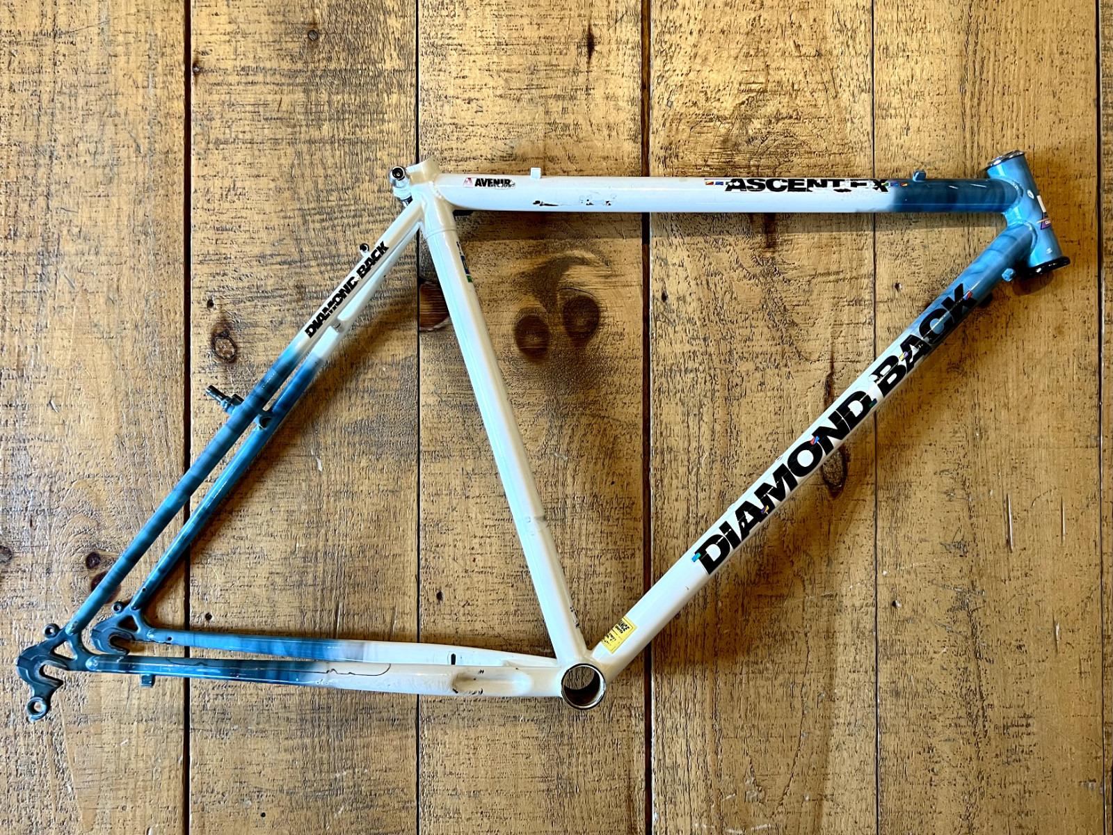 Vintage 90s Diamondback Ascent EX 19.5" Steel Mountain Bike Frame White Blue Mix