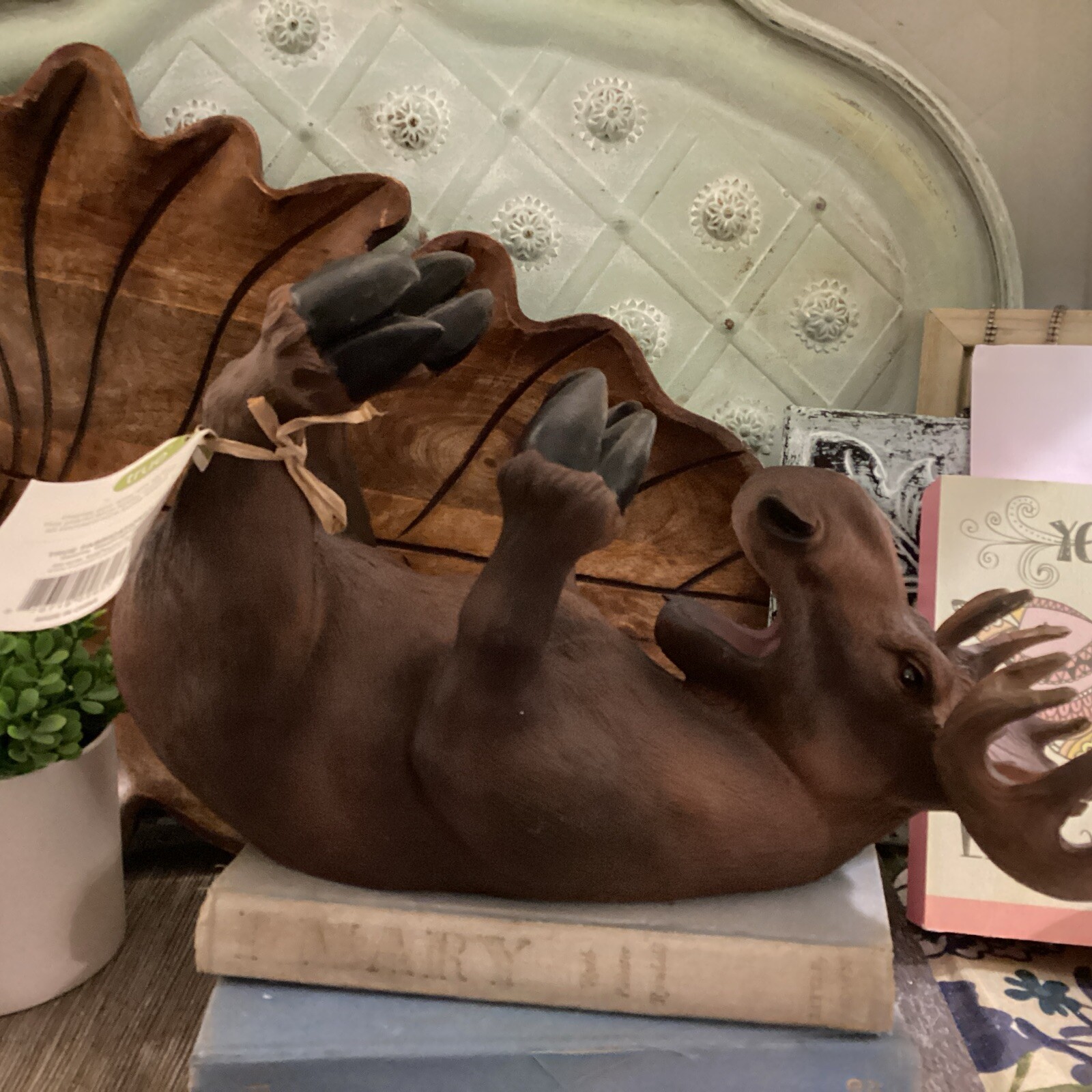 💥True Mischievous Moose Polyresin Wine Tabletop Bottle Holder Wine Lover Gift