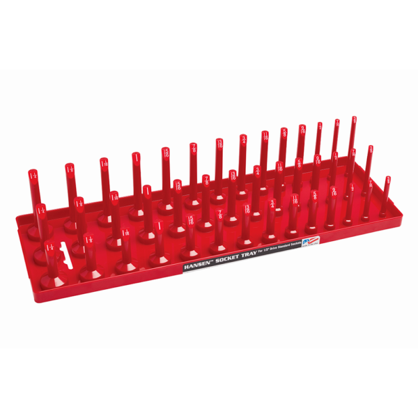 Hansen 1/2" Socket Tray Organizer Holder 3 Row Standard SAE Shallow Deep Red