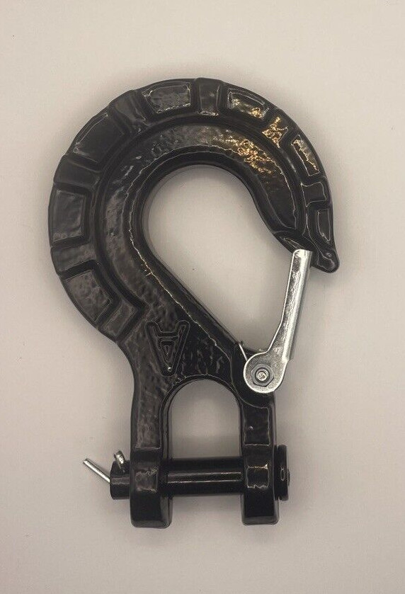 HD Black Winch Hook & Red Stopper Grade70 3/8" Safety Steel Latch Winch Hook
