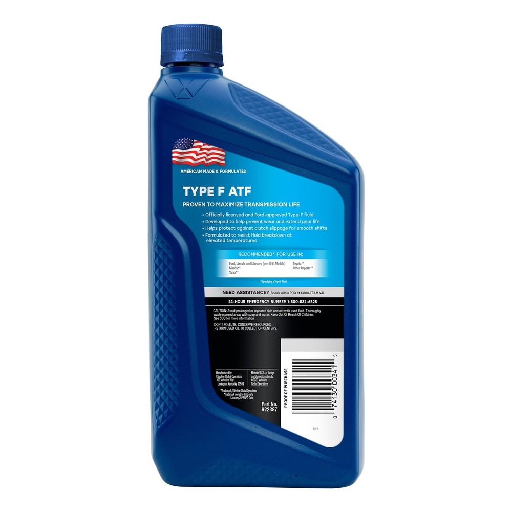 Valvoline Type F Automatic Transmission Fluid 1 Quart 1 quart, Red