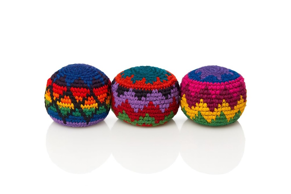 Multicolored Crochet Assorted Geometric Pattern Hacky Ball, Foot Bag Kick Sac