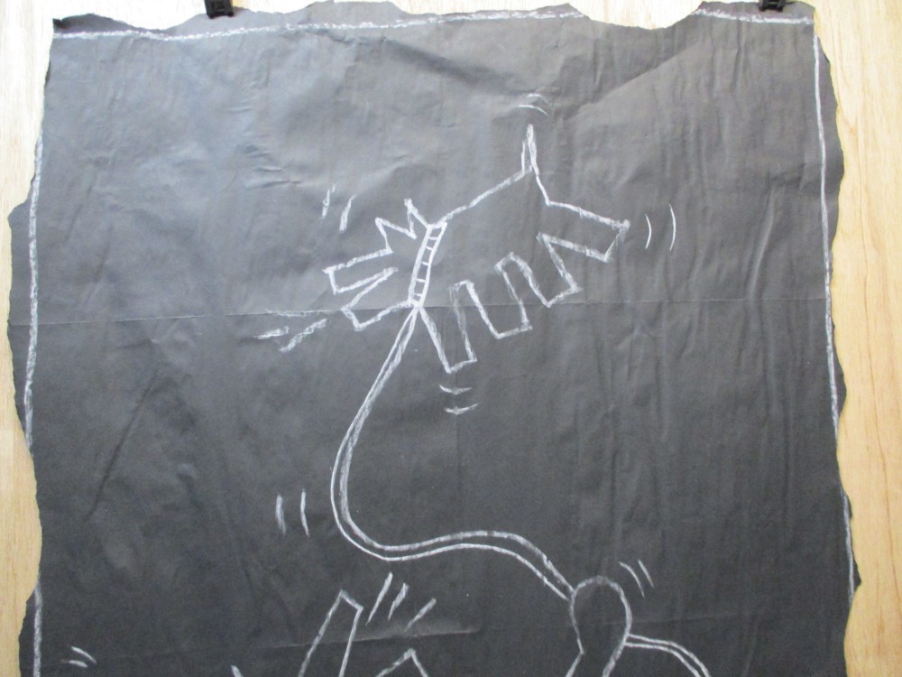 SUBWAY DRAWING chalk on black paper NYC wolfguy dog Graffiti 80s - KEITH HARING