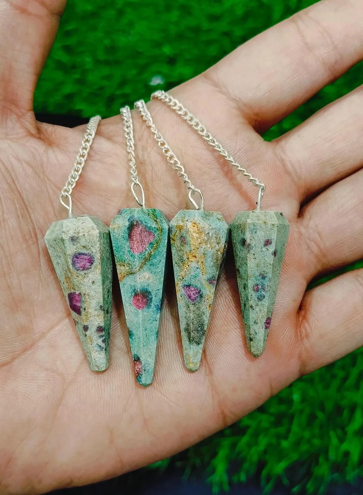 Handcrafted Ruby Zoisite Pendulum: Natural Gemstone Dowsing Tool