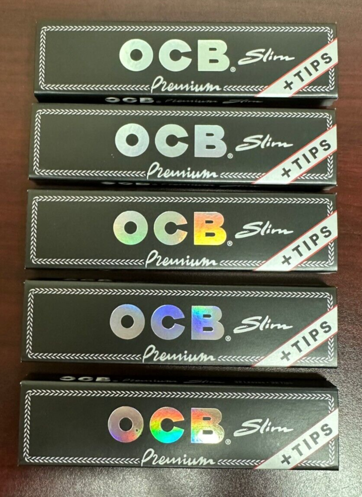 OCB PREMIUM SLIM Rolling Papers + Tips -5 PACKS
