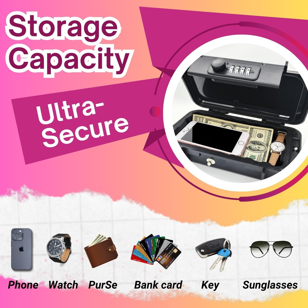 Portable Security Lock Box with Combination Lock Waterproof Mini Safe Box wit...