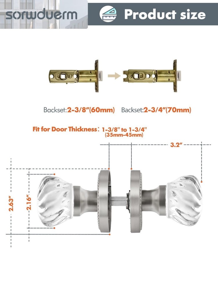 1 Pack Crystal Door Knobs Nickel Door Knob Brushed Nickel Passage Door Knobs ...