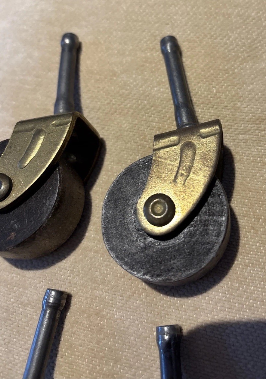 Vtg. Lot 4 Wooden 1.5 Inch Caster Wheels Cabinet Dresser Table Chair