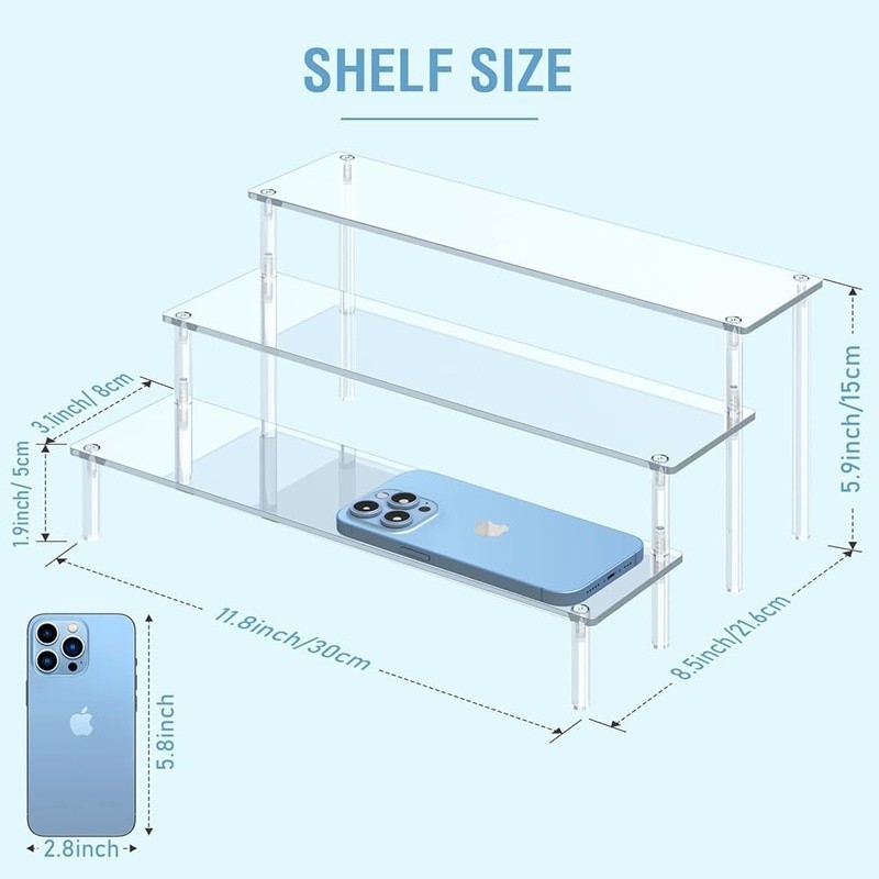 Acrylic Display Riser Stand Multi Functional Organizer Durable Clear Shelf New
